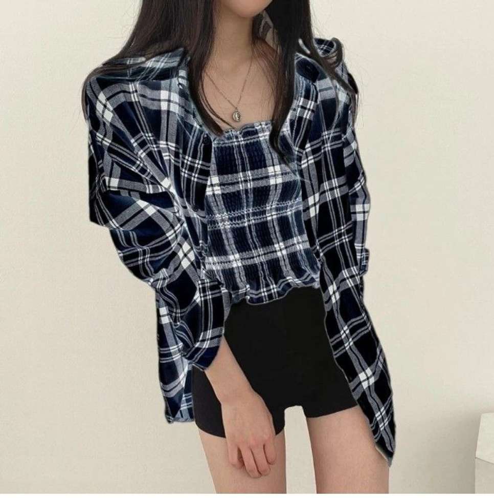 Fashion Women's Casual Regular Fit Check Shirt and Top (Black)