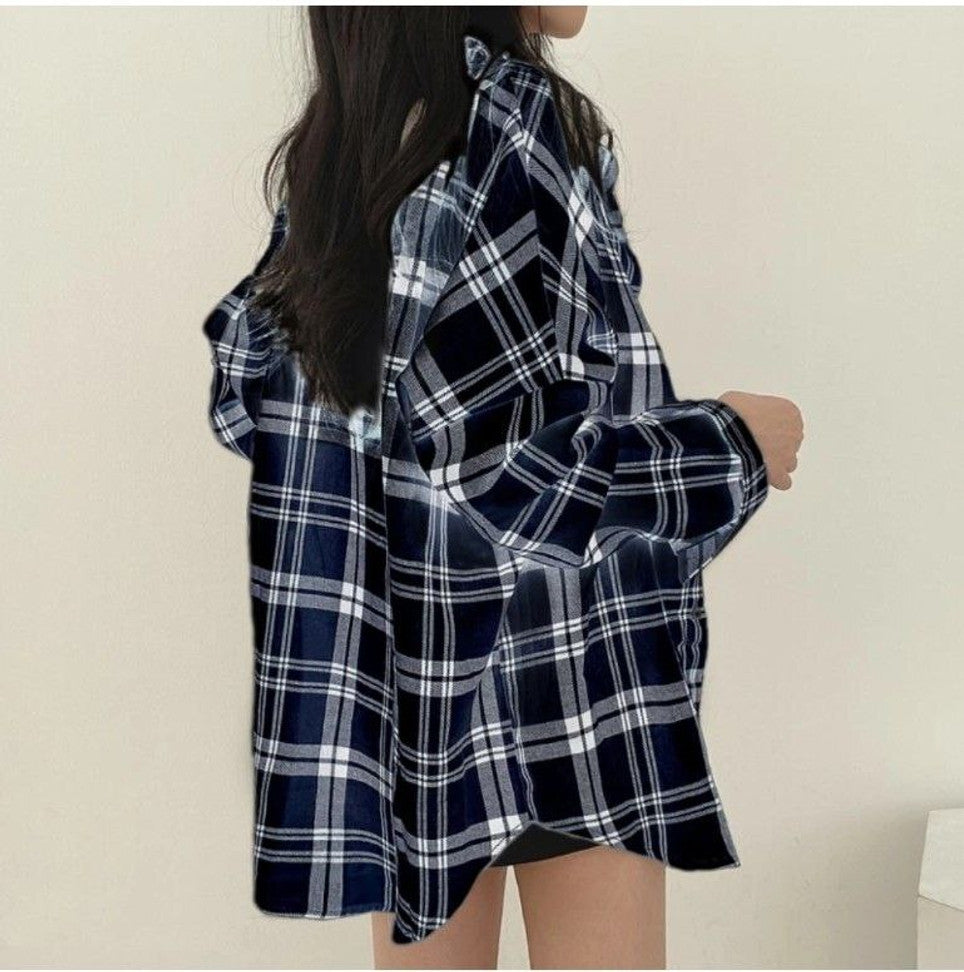 Fashion Women's Casual Regular Fit Check Shirt and Top (Black)