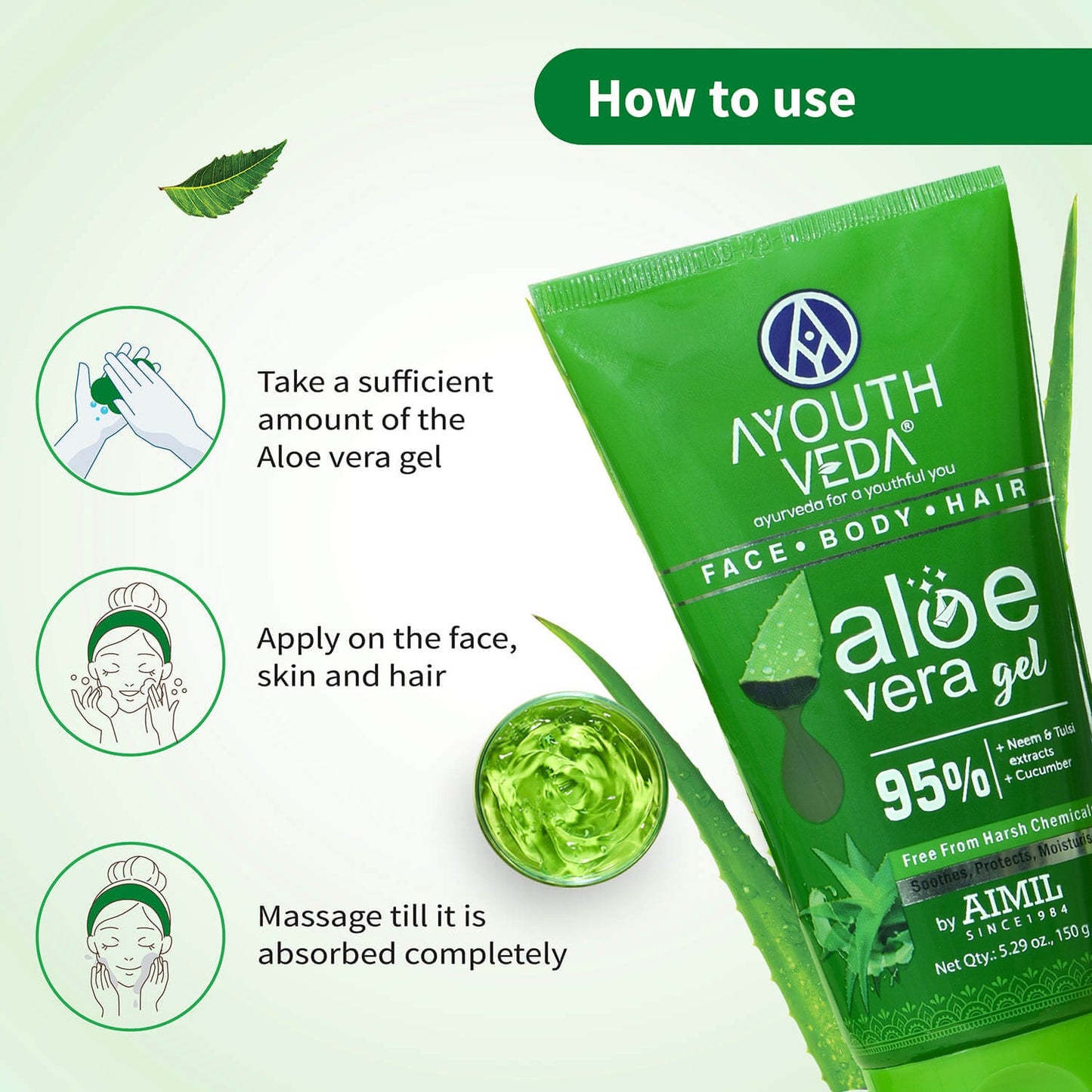 Ayouthveda Aloe Vera Gel for Face, Hair & Body Net Qty- 150g