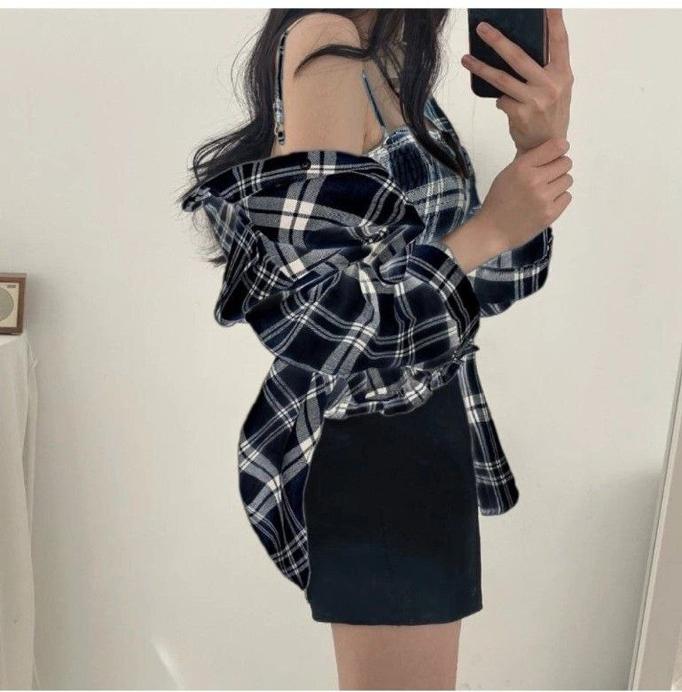 Fashion Women's Casual Regular Fit Check Shirt and Top (Black)