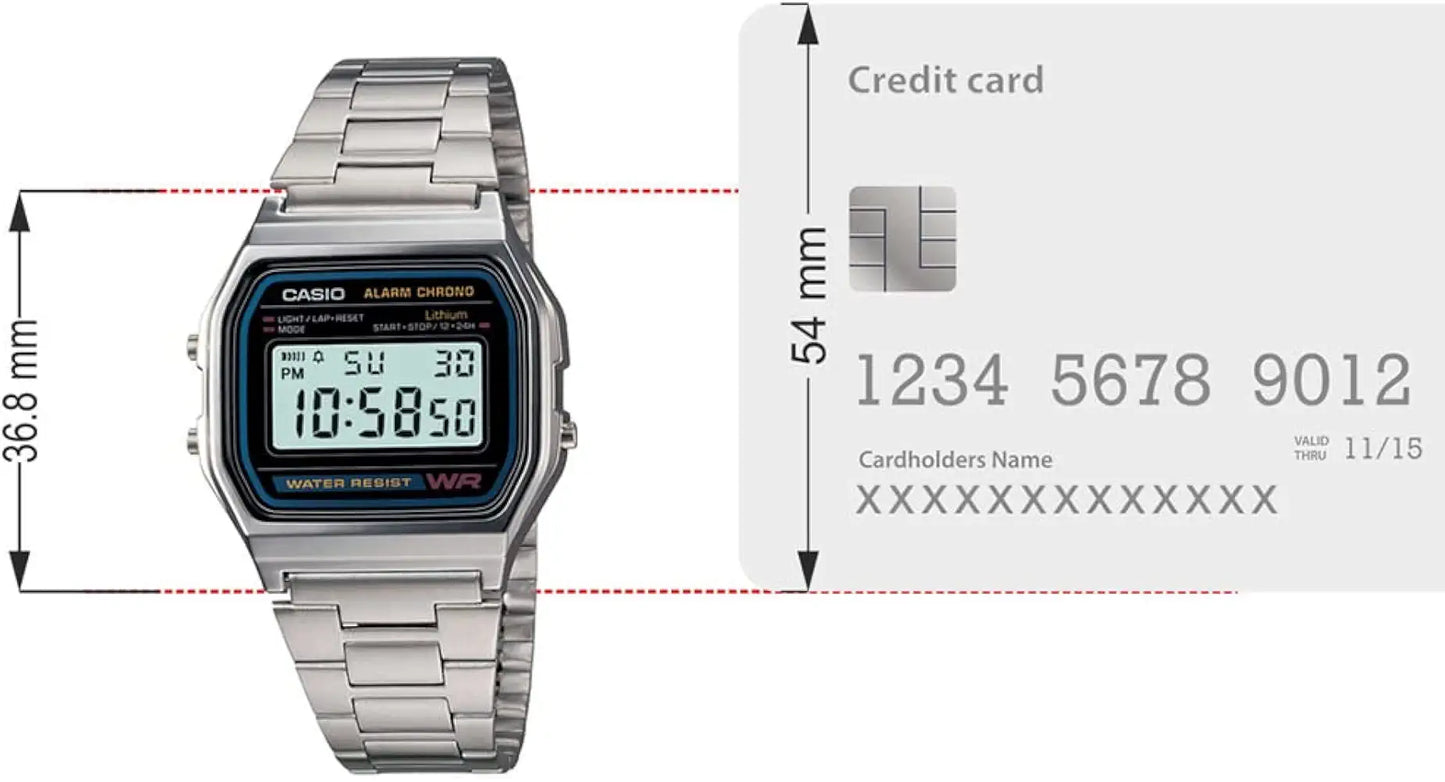 Casio Vintage A-158WA-1Q Digital Grey Dial Unisex Watch Silver Metal Strap