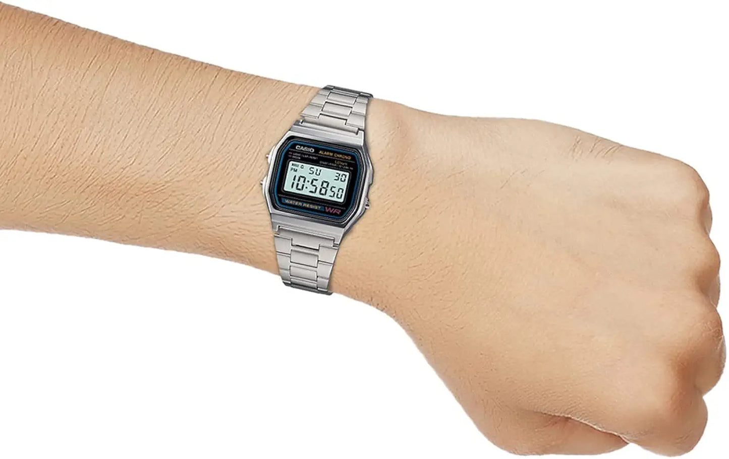 Casio Vintage A-158WA-1Q Digital Grey Dial Unisex Watch Silver Metal Strap