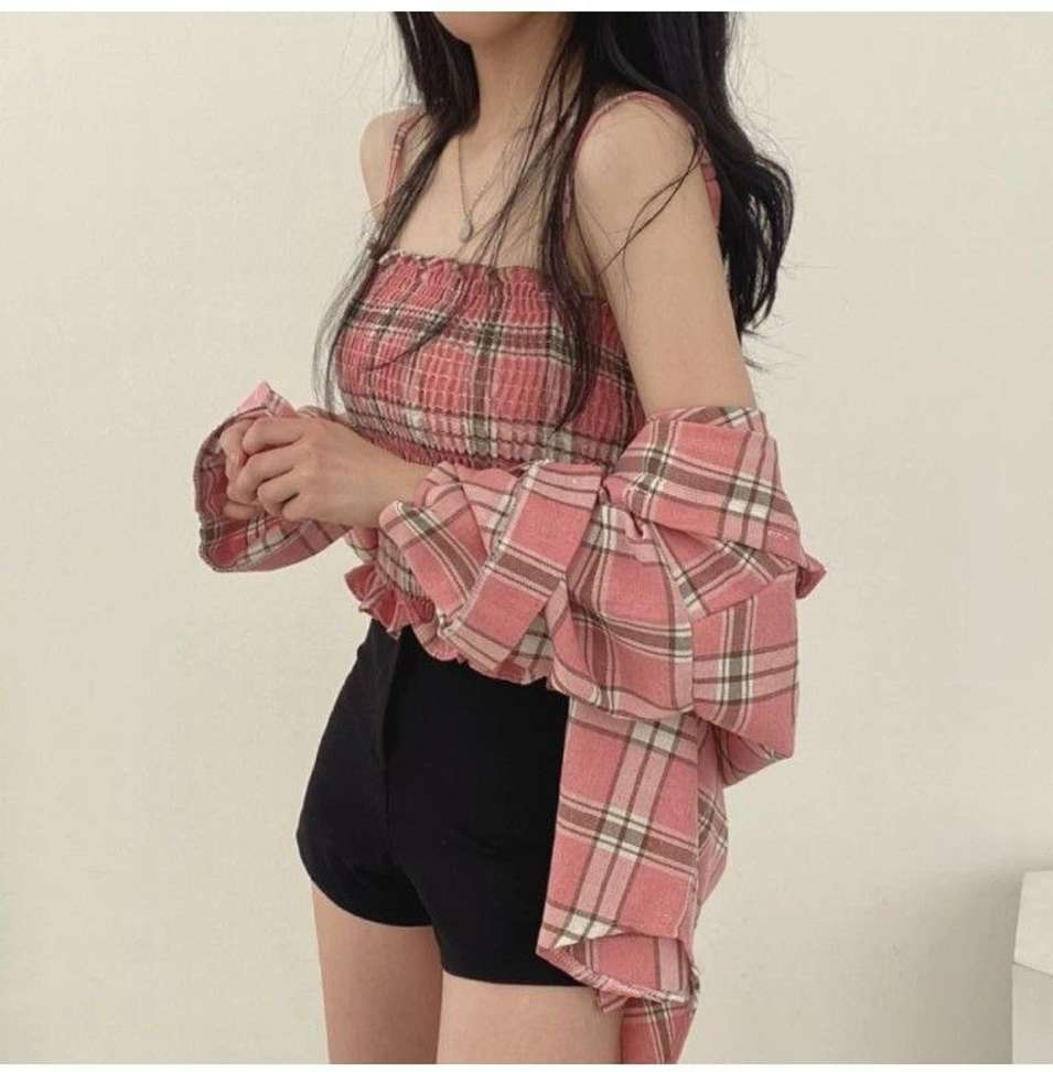 Fashion Women's Casual Regular Fit Check Shirt and Top (Pink)