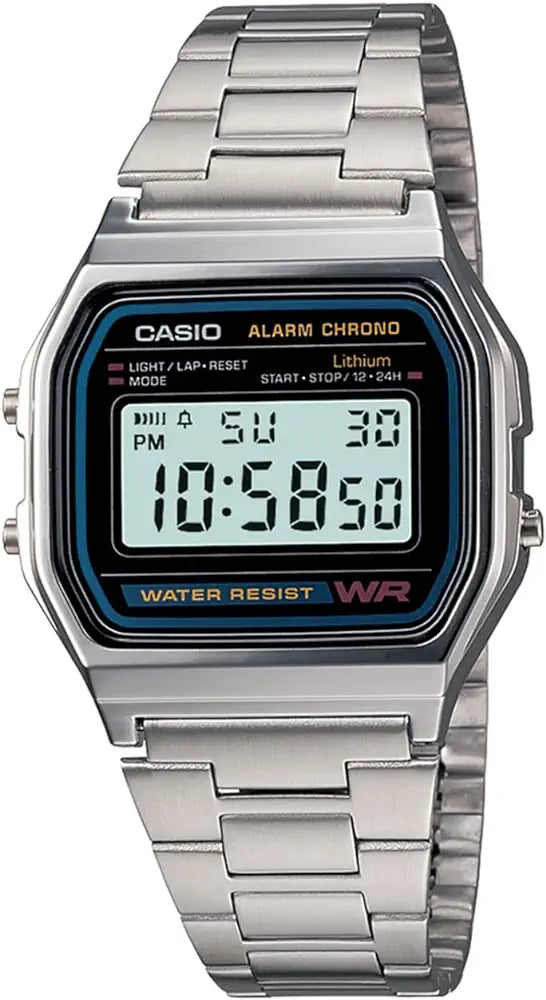Casio Vintage A-158WA-1Q Digital Grey Dial Unisex Watch Silver Metal Strap