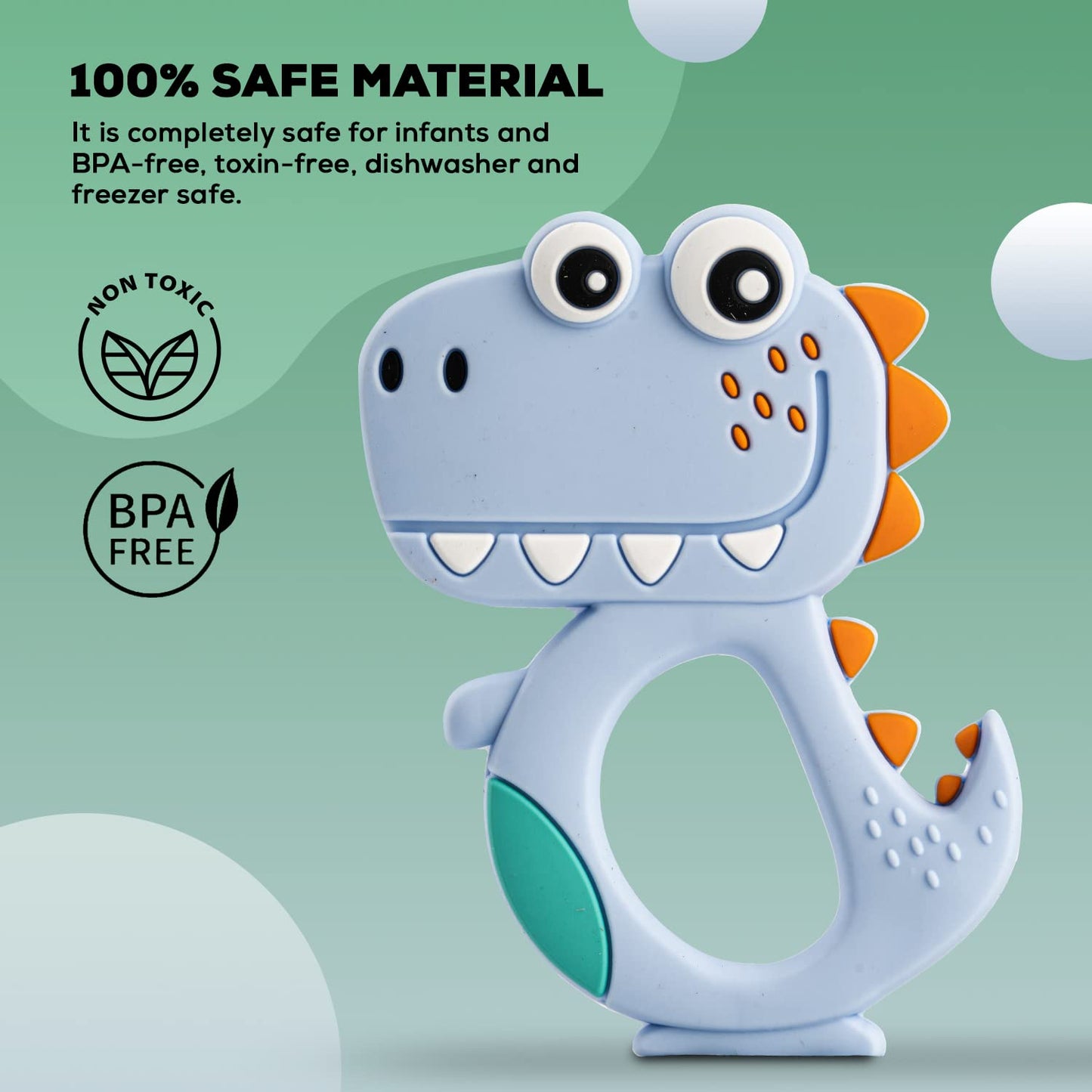 DinoEase™ Silicone Teether – BPA-Free Baby Gum Soother (1 Pc / Mixed Design & Color)