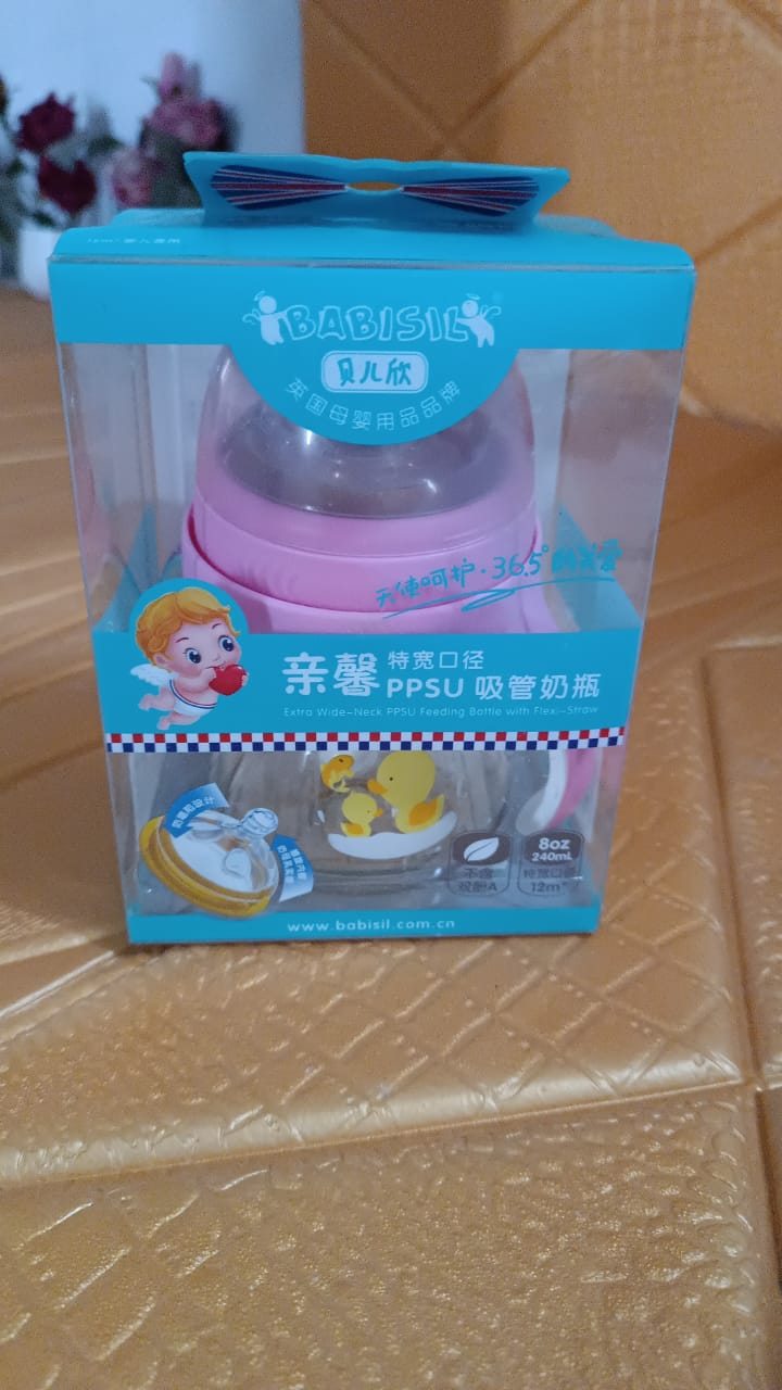 सिप्पीजॉय™ २४० मिली बेबी फीडिंग बॉटल हँडल्स, सिलिकॉन स्ट्रॉ आणि क्लीनिंग ब्रशसह - बीपीए फ्री, लीकप्रूफ (१ पीसी)