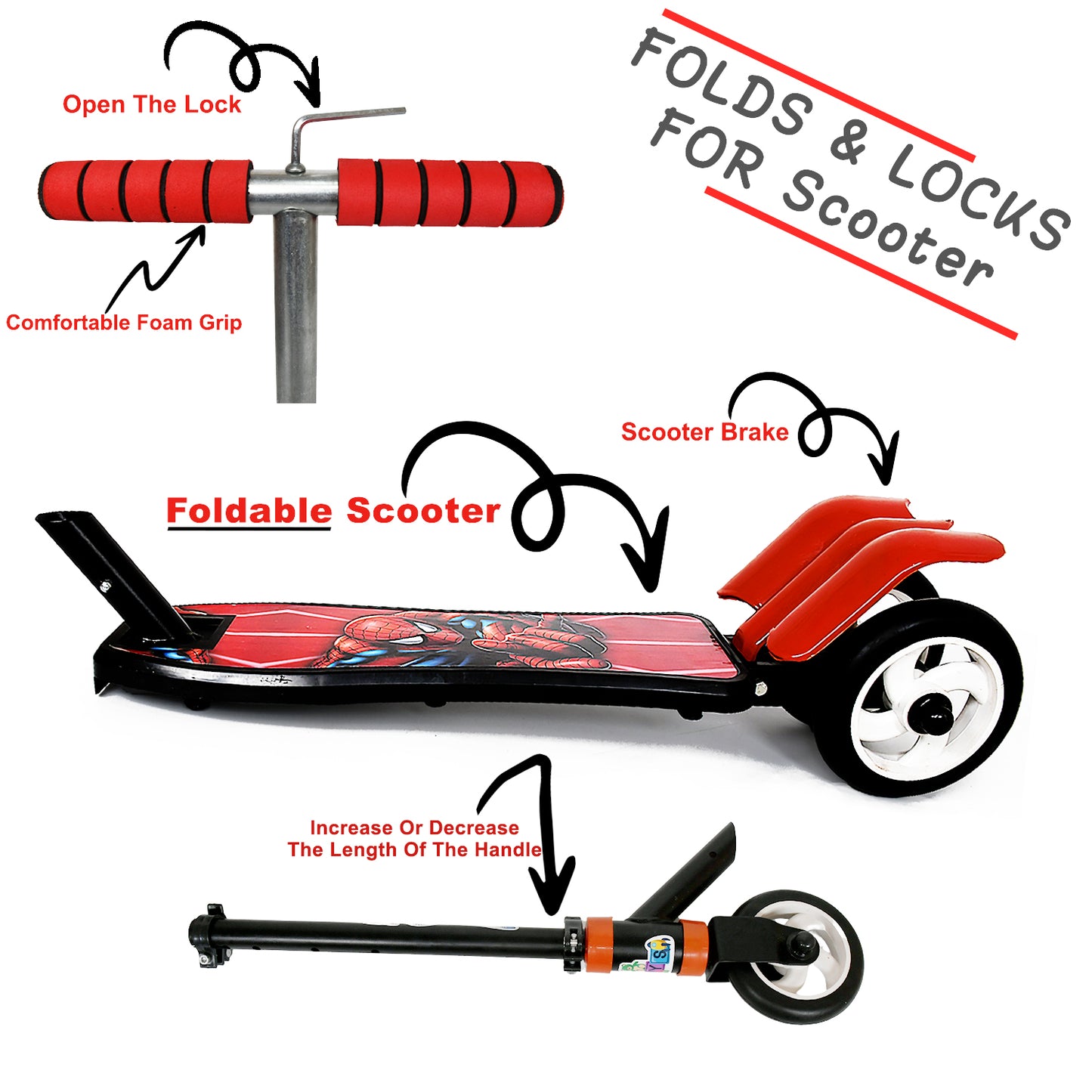 Foldable 3-Wheel Kids Push Scooter – Height Adjustable Ride-On for Boys & Girls (4-8 Years) – Multicolor (1 Pc)