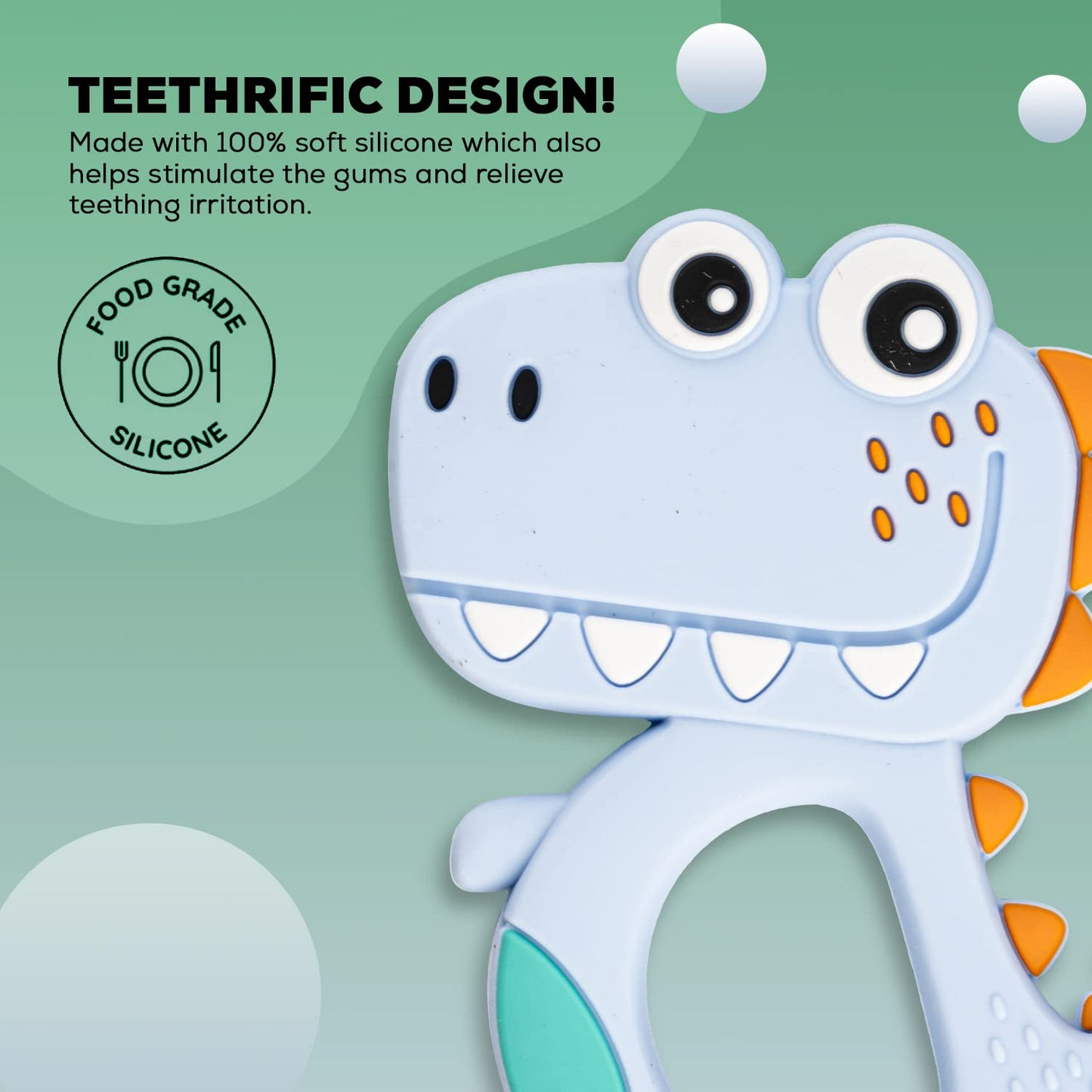 DinoEase™ Silicone Teether – BPA-Free Baby Gum Soother (1 Pc / Mixed Design & Color)