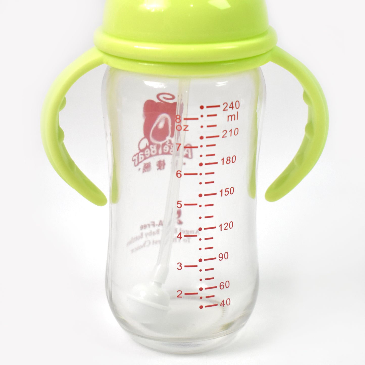 GlassMate™ Baby Feeding Bottle with Handles & Silicone Straw – BPA-Free Leakproof Glass Bottle for Infants (240 ML / 1 Pc)