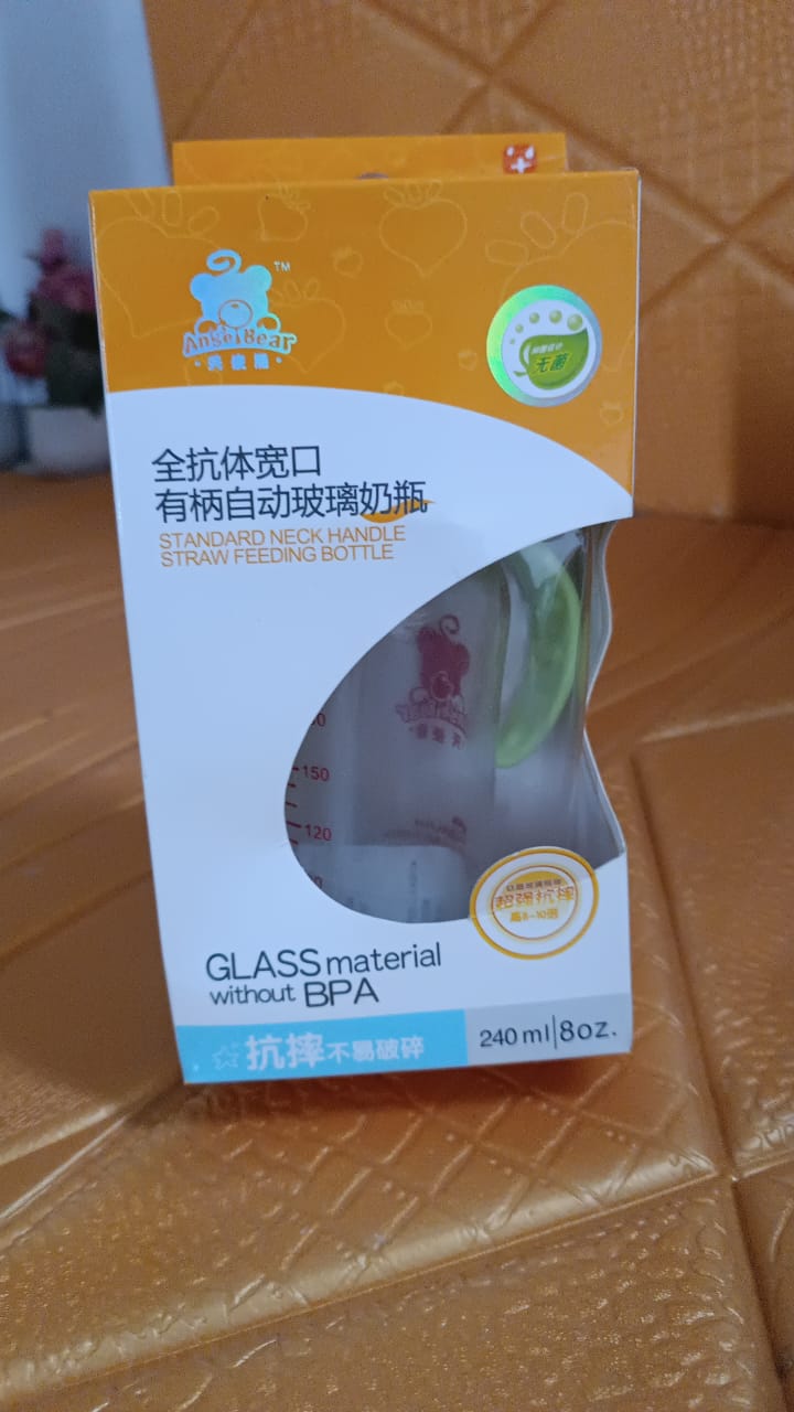 GlassMate™ Baby Feeding Bottle with Handles & Silicone Straw – BPA-Free Leakproof Glass Bottle for Infants (240 ML / 1 Pc)