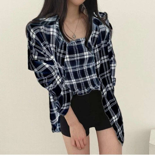Fashion Women's Casual Regular Fit Check Shirt and Top (Black)