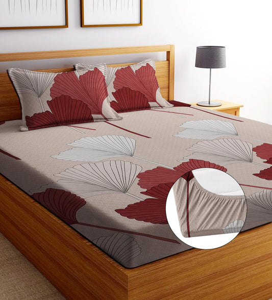 VKOM Elastic Fitted Bedsheet for Double Bed with 2 Pillow Covers