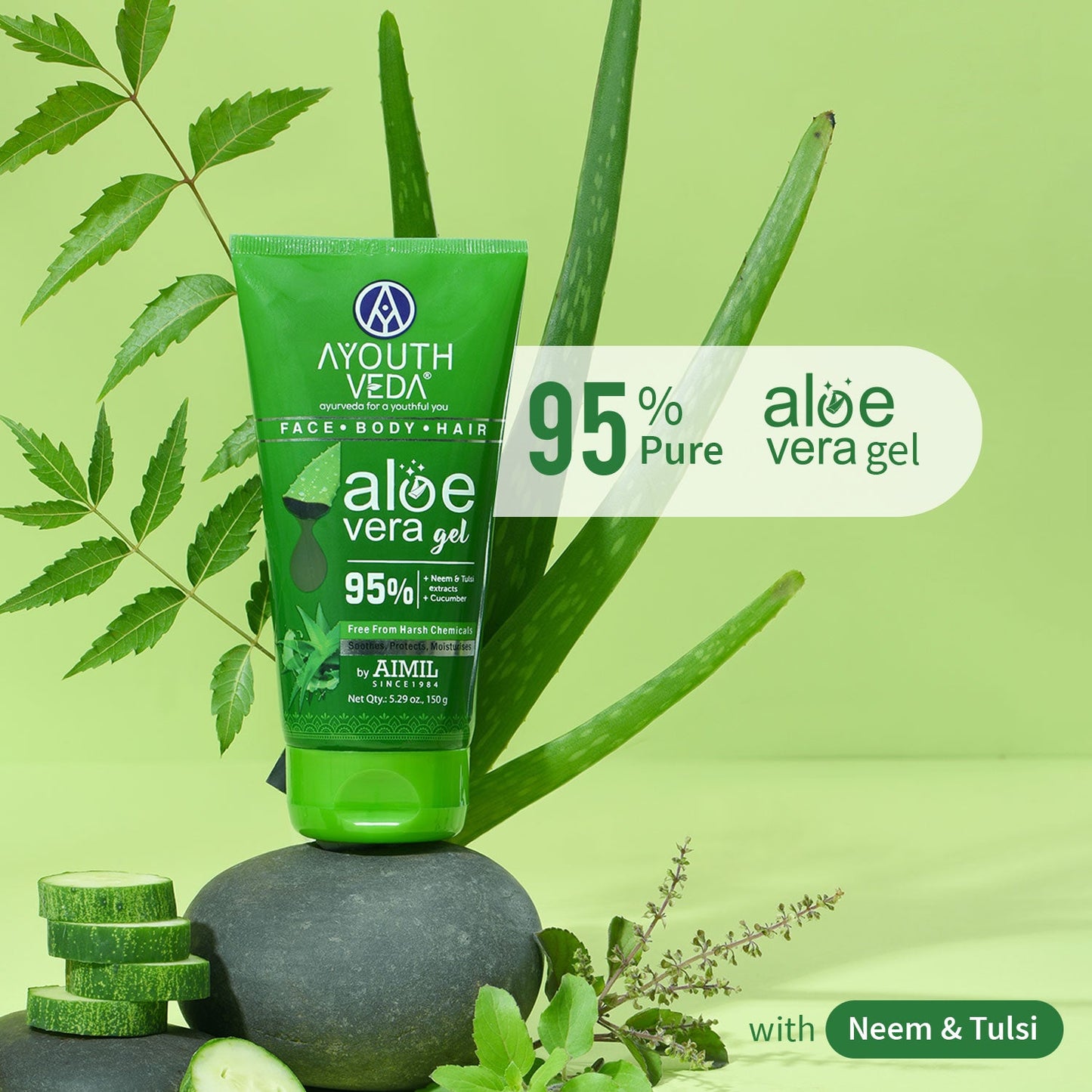 Ayouthveda Aloe Vera Gel for Face, Hair & Body Net Qty- 150g
