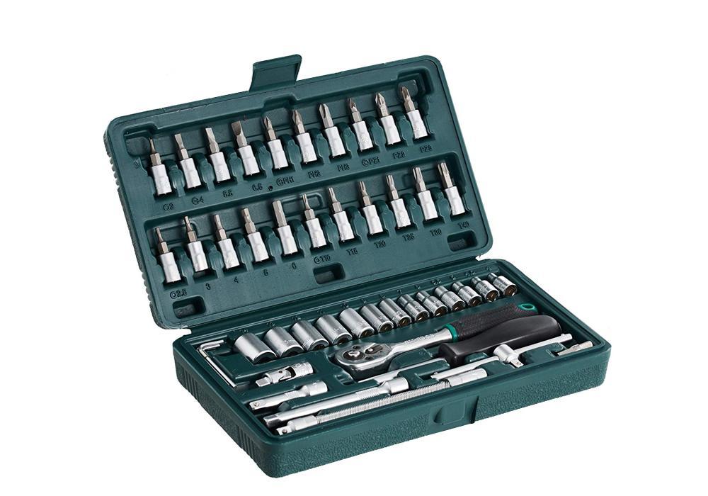 TwinsPire - 46pcs Metal 1/4" Socket Set (Black) | Chrome Vanadium Steel Combination Tool Kit