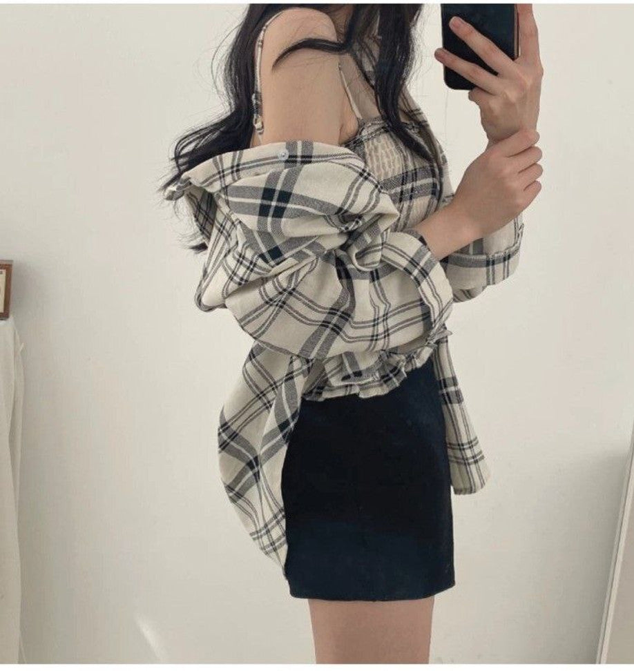 Fashion Women's Casual Regular Fit Check Shirt and Top (White)