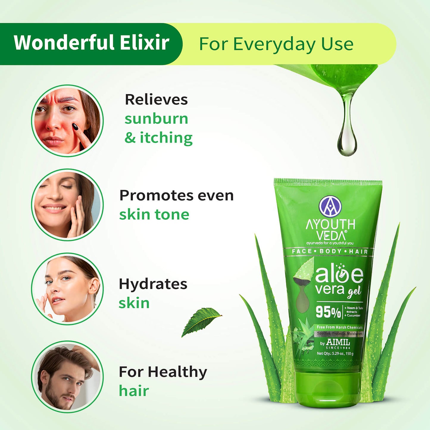 Ayouthveda Aloe Vera Gel for Face, Hair & Body Net Qty- 150g