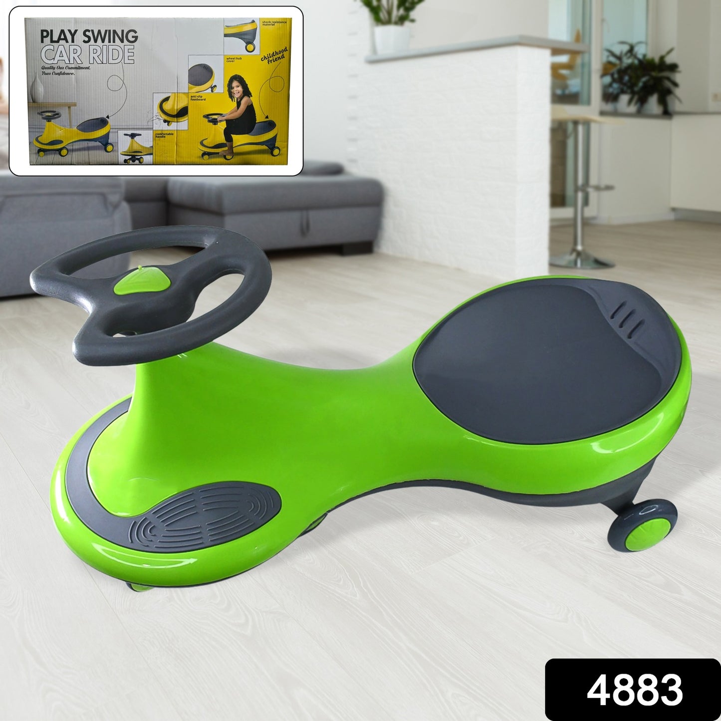 मुलांसाठी प्रीमियम मॅजिक स्विंग कार - स्क्रॅच-फ्री व्हील्ससह राइड-ऑन कार (१ पीसी / मिक्स कलर)