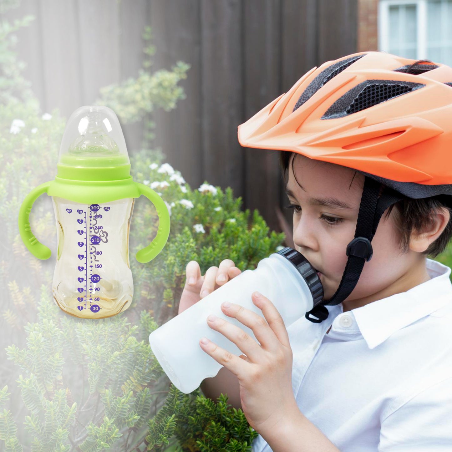 SippyJoy™ 300ML Baby Feeding Bottle with Handles, Silicone Straw & Cleaning Brush – BPA Free, Leakproof (1 Pc)