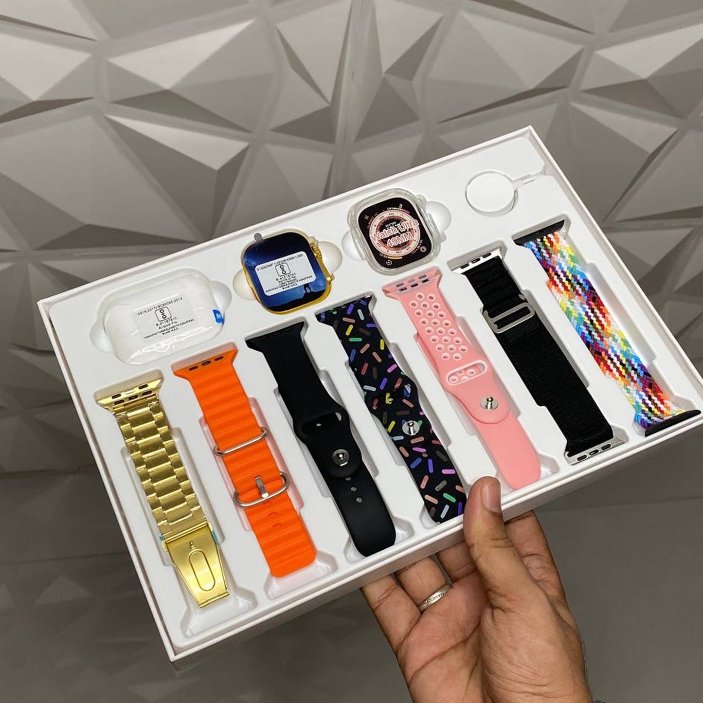 TwinSpire™ 10-in-1 Ultra Smart Bluetooth Calling Smartwatch Combo Set (With Earphones, 7 Straps, & Screen Guard – Mix Colors)