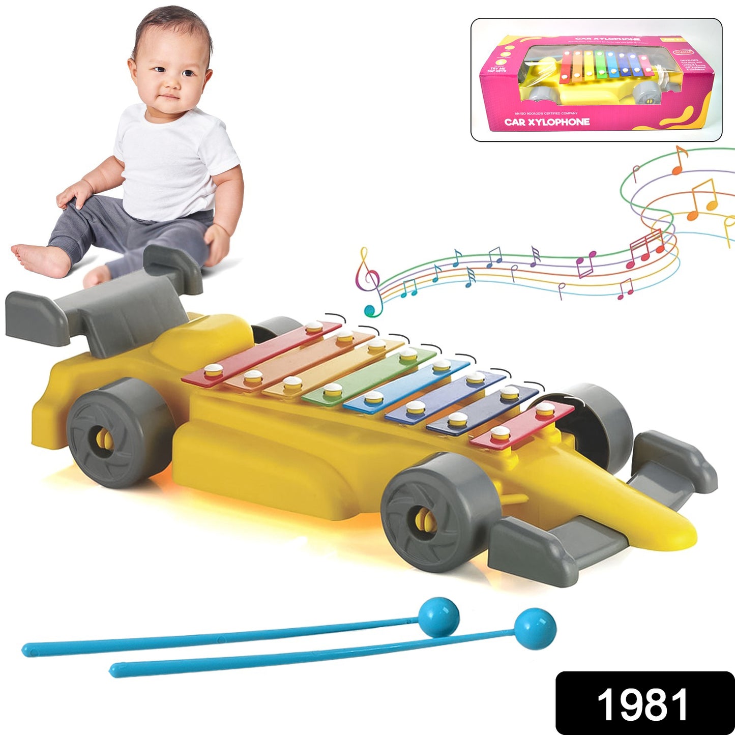 Musical Car Xylophone Toy – 2-in-1 Pull-Along Car & Piano for Kids (1 Set)