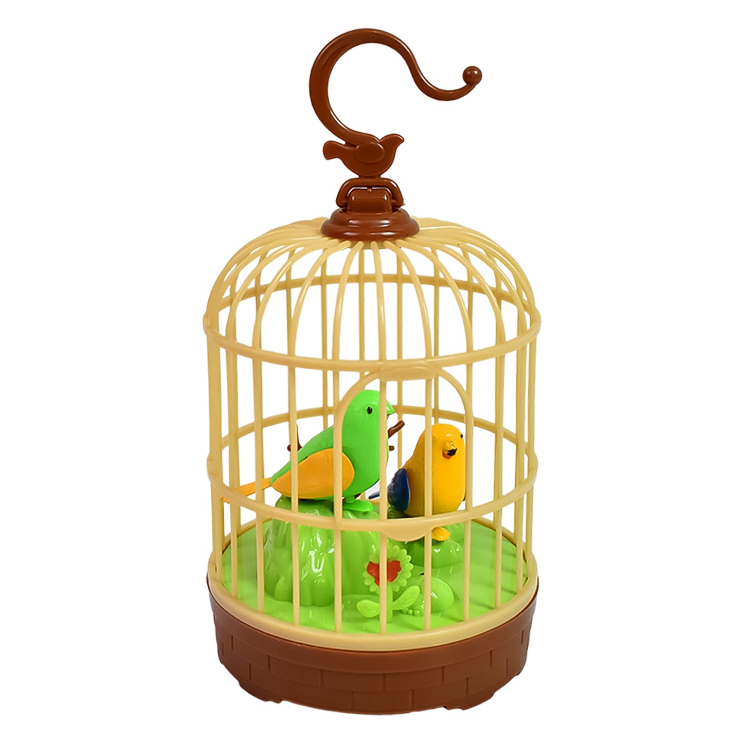 Sound-Activated Chirping Bird in Hanging Cage – Realistic Movement & LED Light (1 Pc)