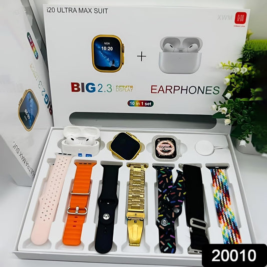 TwinSpire™ 10-in-1 Ultra Smart Bluetooth Calling Smartwatch Combo Set (With Earphones, 7 Straps, & Screen Guard – Mix Colors)