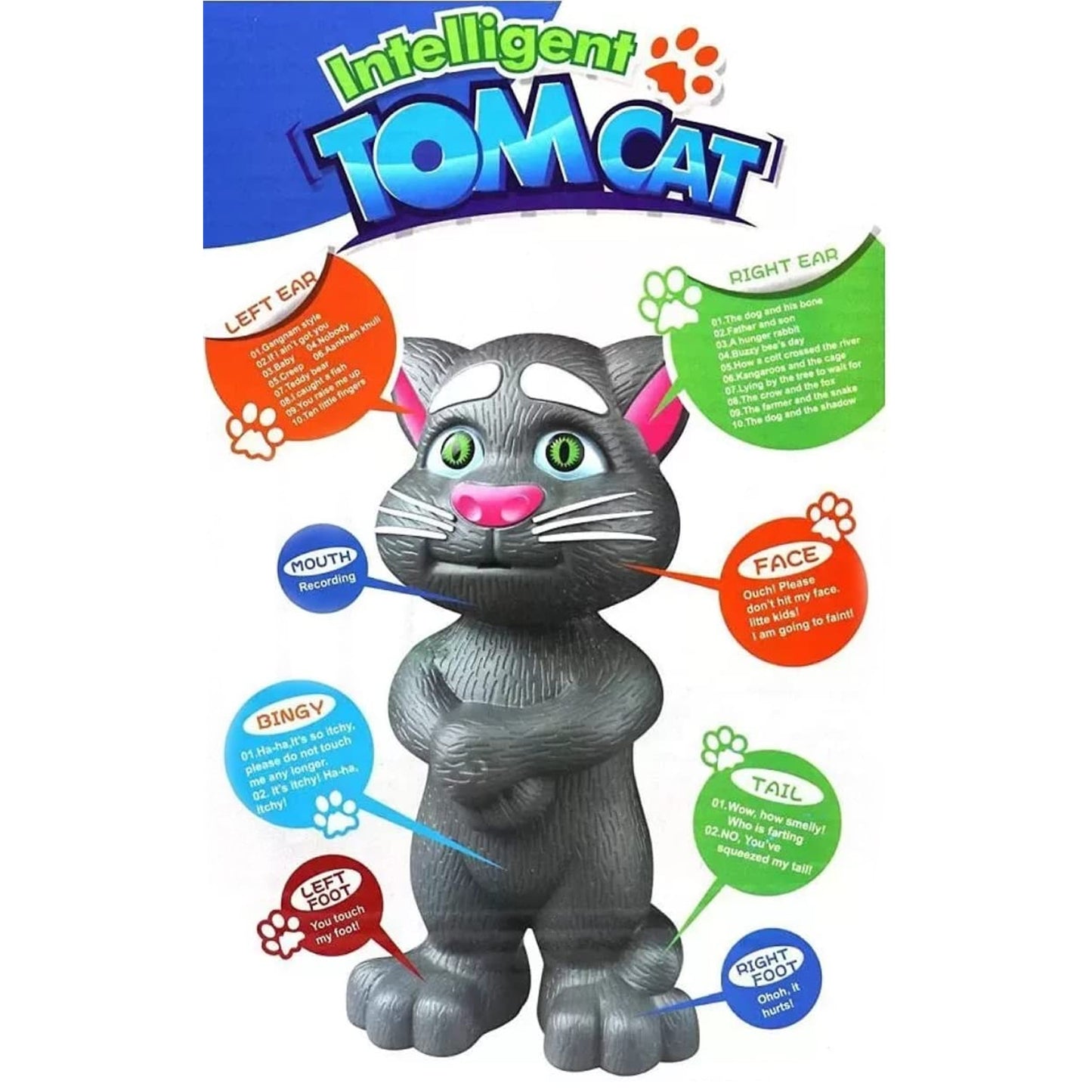 TwinSpire™ TalkiTom Interactive Talking Cat Toy (Mimicry + Touch Response | Ages 2+ | White/Grey)