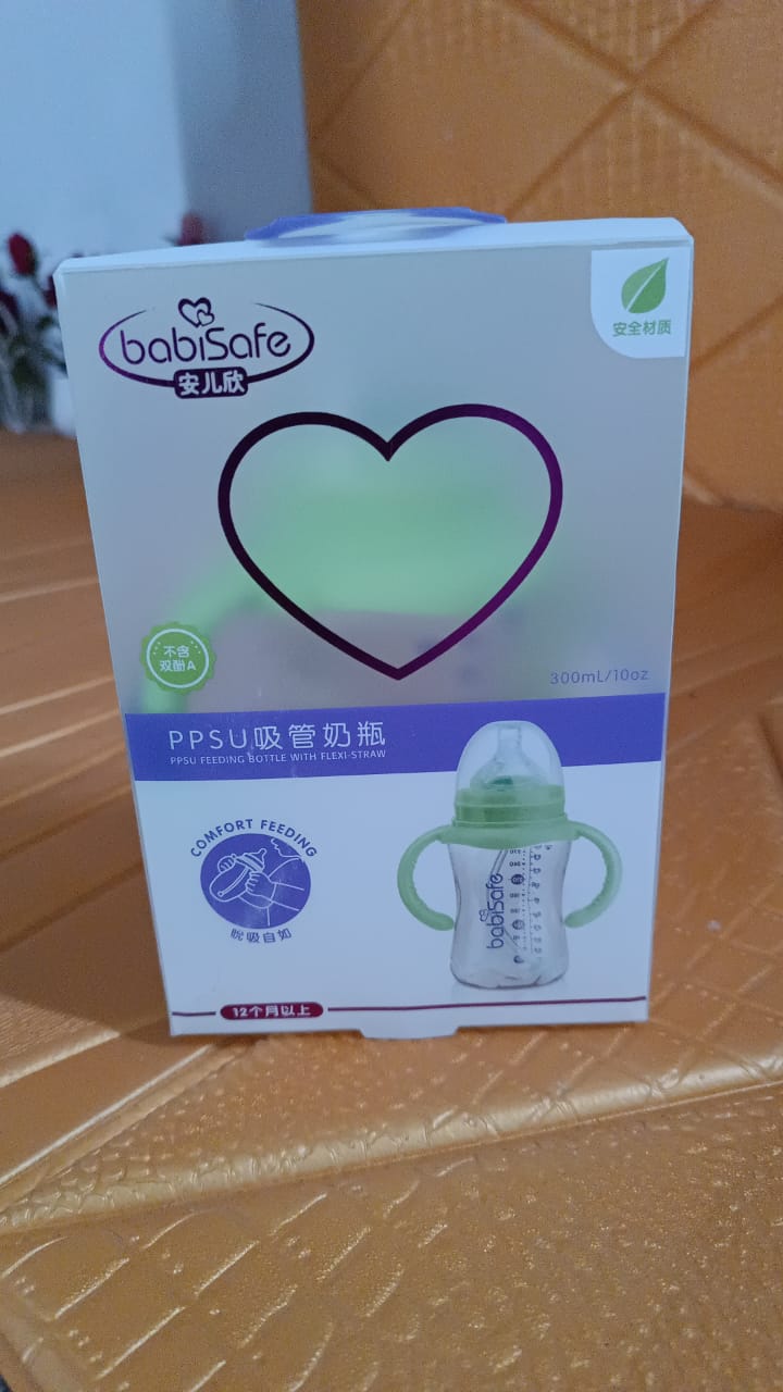 SippyJoy™ 300ML Baby Feeding Bottle with Handles, Silicone Straw & Cleaning Brush – BPA Free, Leakproof (1 Pc)