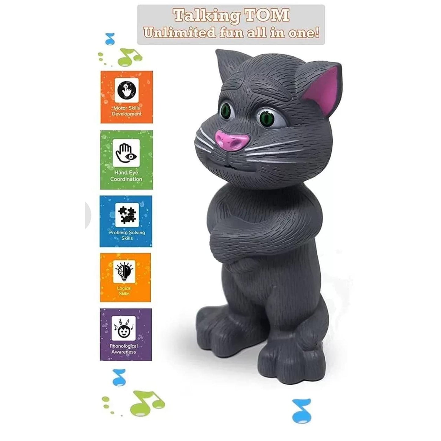 TwinSpire™ TalkiTom Interactive Talking Cat Toy (Mimicry + Touch Response | Ages 2+ | White/Grey)