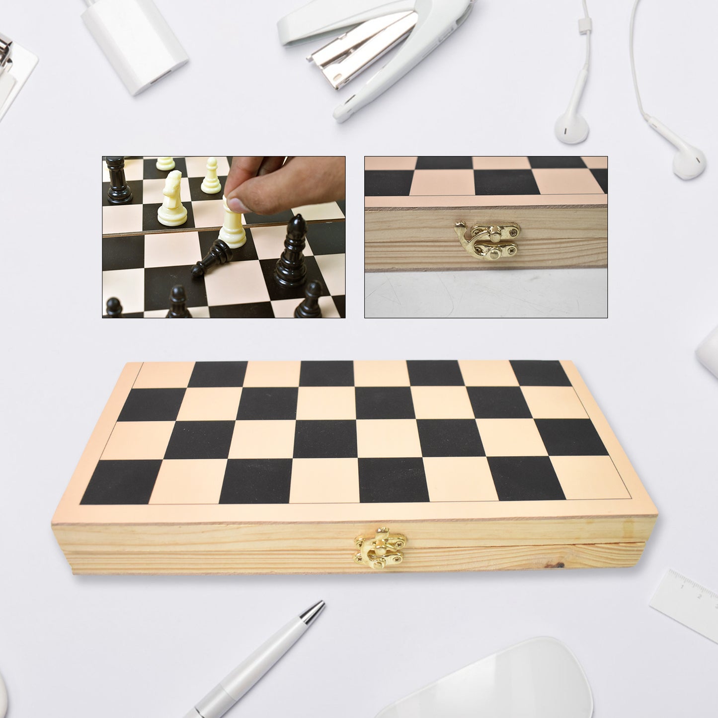 ♟️ TwinSpire™ Folding Wooden Chess Board Set (30 × 30 cm) – Portable Brain Game for All Ages